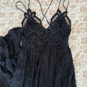 Iconic Free People Black Strappy back Lace Flowy Maxi Dress Free People One